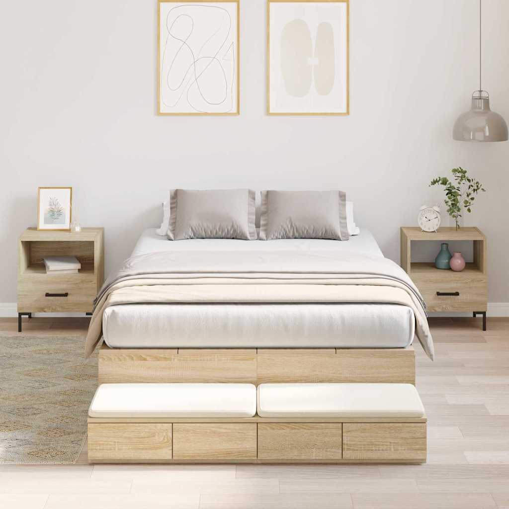 Opbergbedframe met lade Sonoma Eiken 120 cm Bewerkt hout is nu te koop bij PeponiXL, paradijselijk wonen!