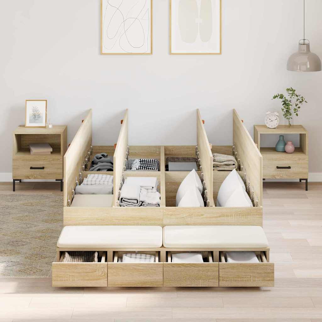 Opbergbedframe met lade Sonoma Eiken 120 cm Bewerkt hout is nu te koop bij PeponiXL, paradijselijk wonen!