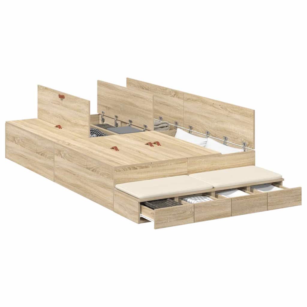 Opbergbedframe met lade Sonoma Eiken 120 cm Bewerkt hout is nu te koop bij PeponiXL, paradijselijk wonen!