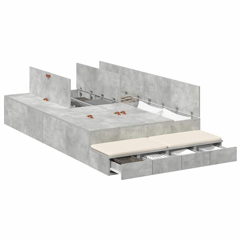 Opbergbedframe met lade Beton Grijs 120 cm Bewerkt hout is nu te koop bij PeponiXL, paradijselijk wonen!