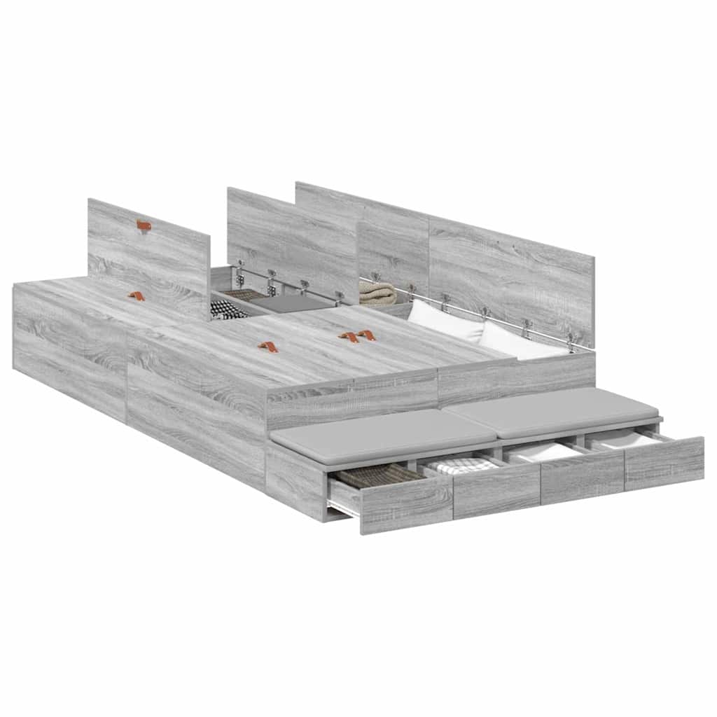 Opbergbedframe met lade Grijs Sonoma 120 cm Bewerkt hout is nu te koop bij PeponiXL, paradijselijk wonen!