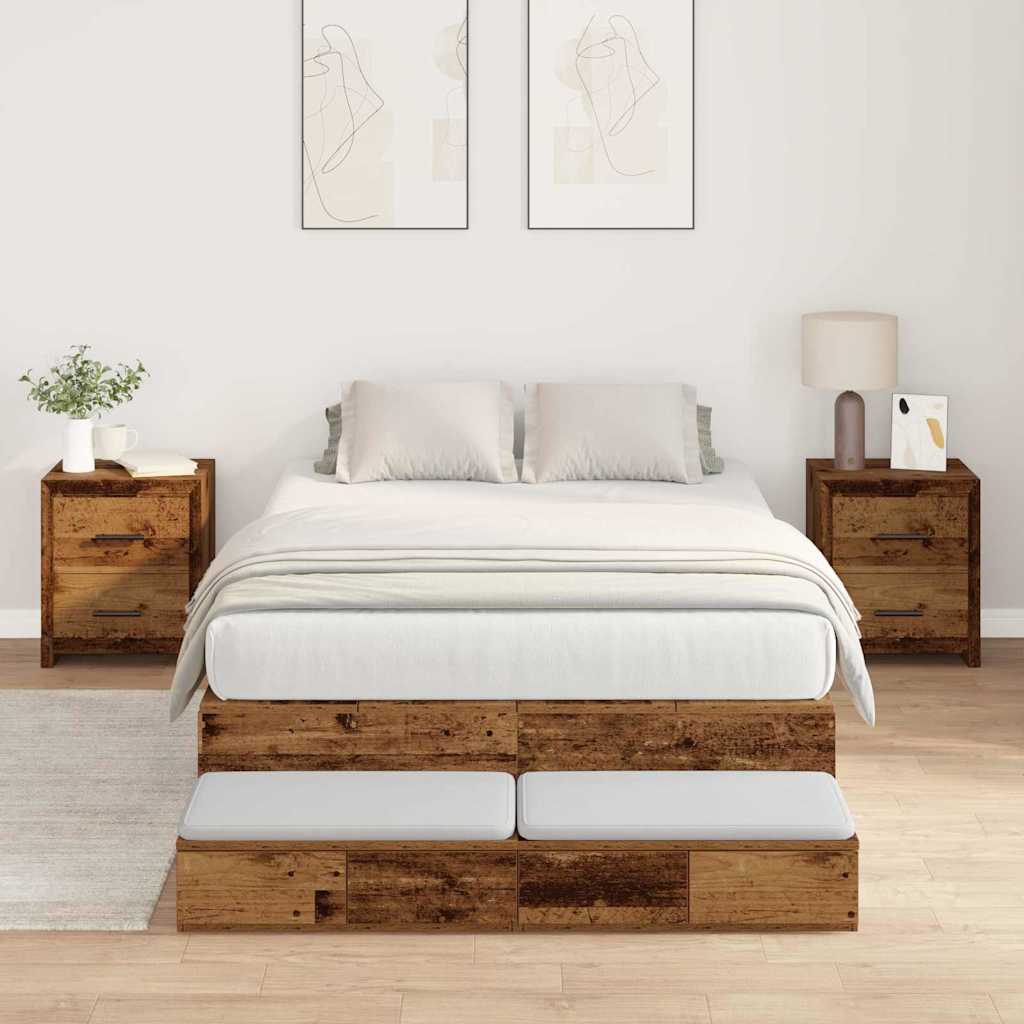 Opbergbedframe met lade met opslag Oud Hout 120 cm Bewerkt hout is nu te koop bij PeponiXL, paradijselijk wonen!