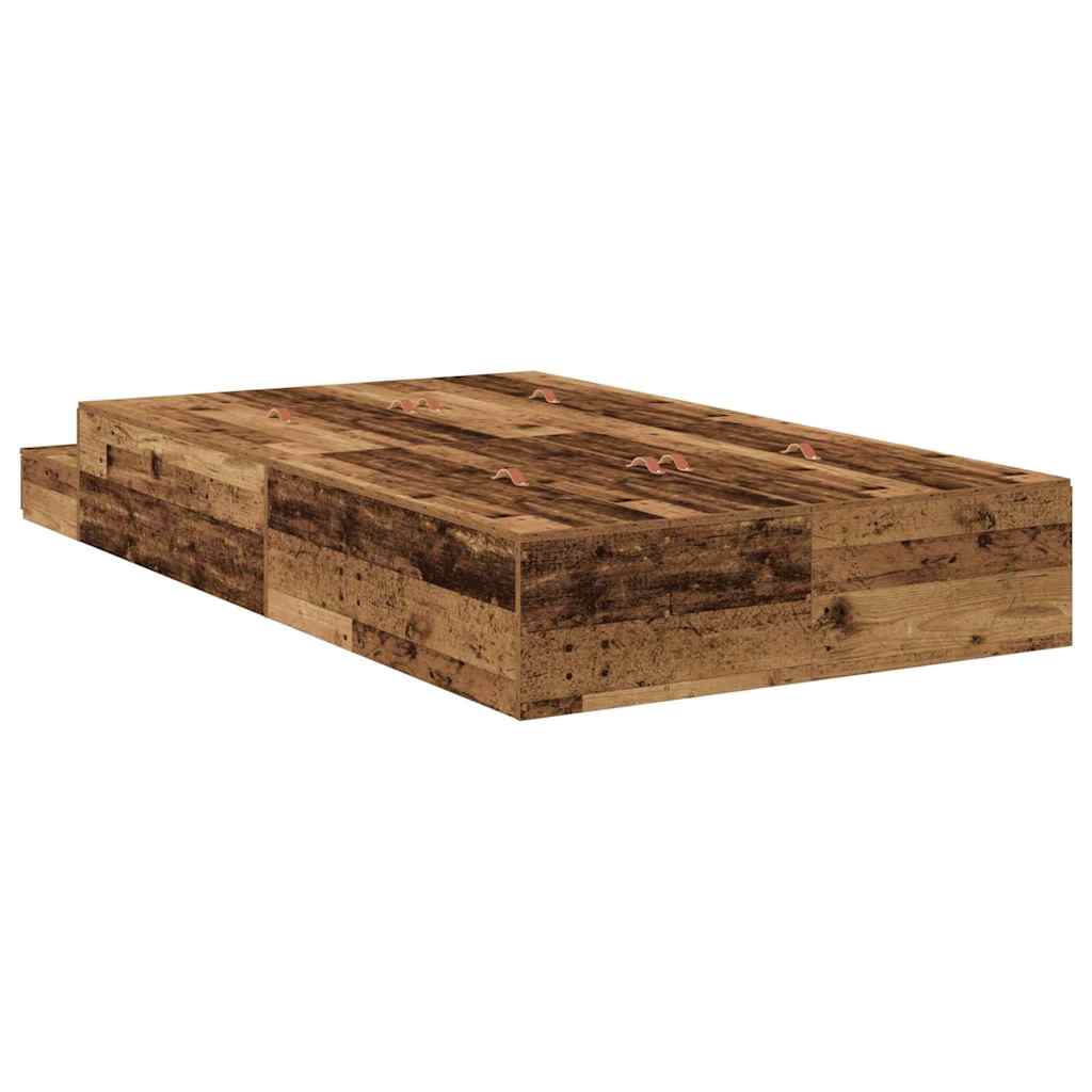 Opbergbedframe met lade met opslag Oud Hout 120 cm Bewerkt hout is nu te koop bij PeponiXL, paradijselijk wonen!