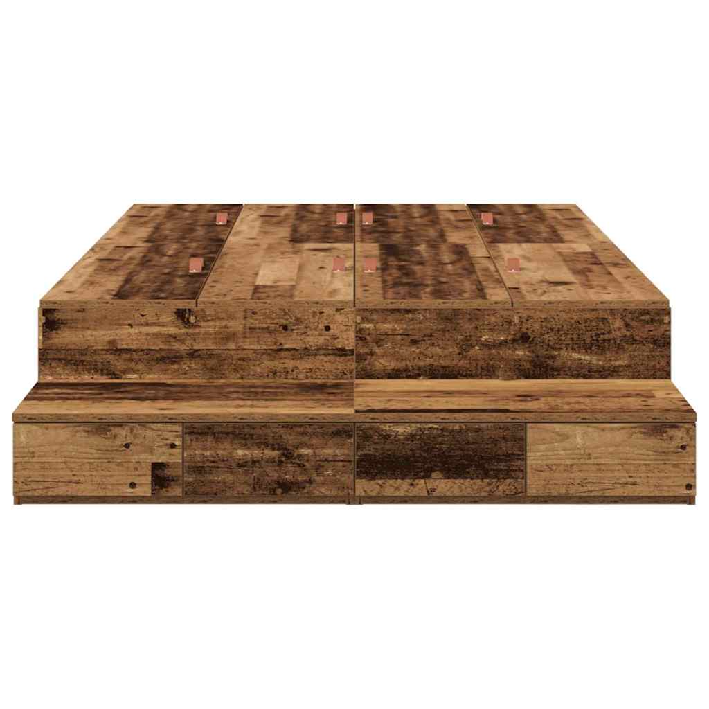 Opbergbedframe met lade met opslag Oud Hout 120 cm Bewerkt hout is nu te koop bij PeponiXL, paradijselijk wonen!