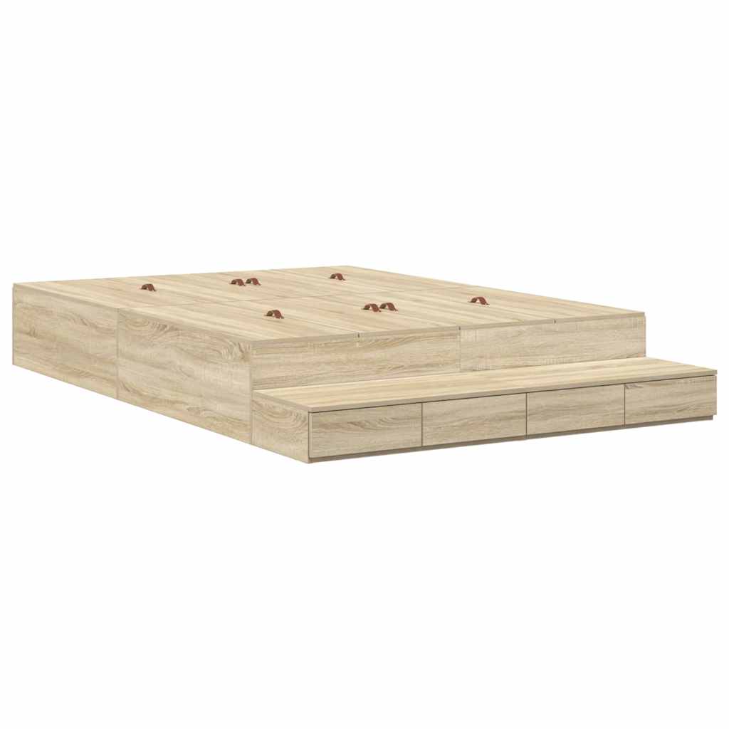 Opbergbedframe met lade Sonoma Eiken 140 cm Bewerkt hout is nu te koop bij PeponiXL, paradijselijk wonen!