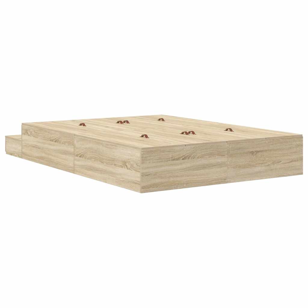 Opbergbedframe met lade Sonoma Eiken 140 cm Bewerkt hout is nu te koop bij PeponiXL, paradijselijk wonen!