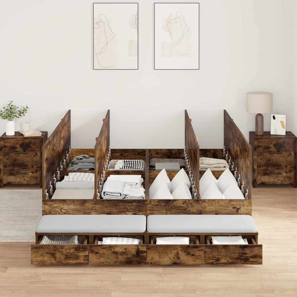Opbergbedframe met lade Gerookt eiken 140 cm Bewerkt hout is nu te koop bij PeponiXL, paradijselijk wonen!