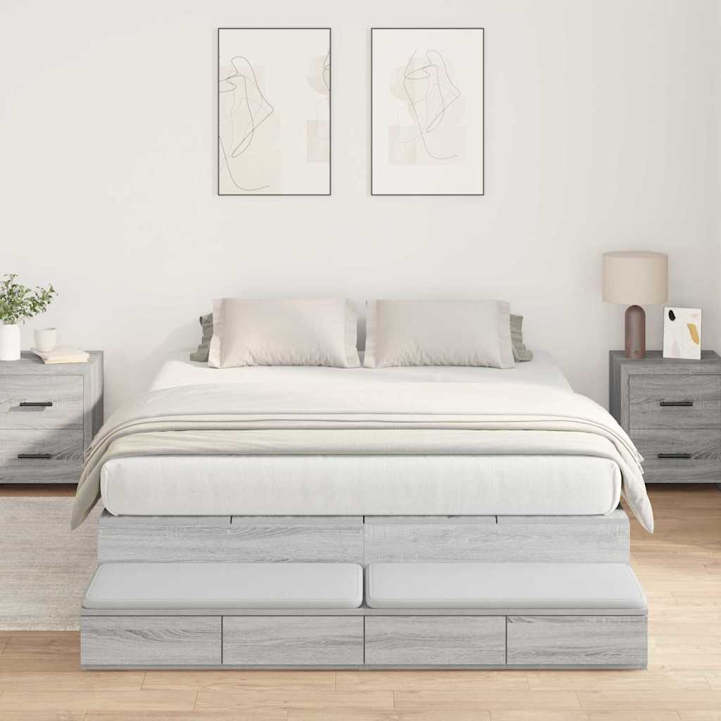 Opbergbedframe met lade Grijs Sonoma 140 cm Bewerkt hout is nu te koop bij PeponiXL, paradijselijk wonen!