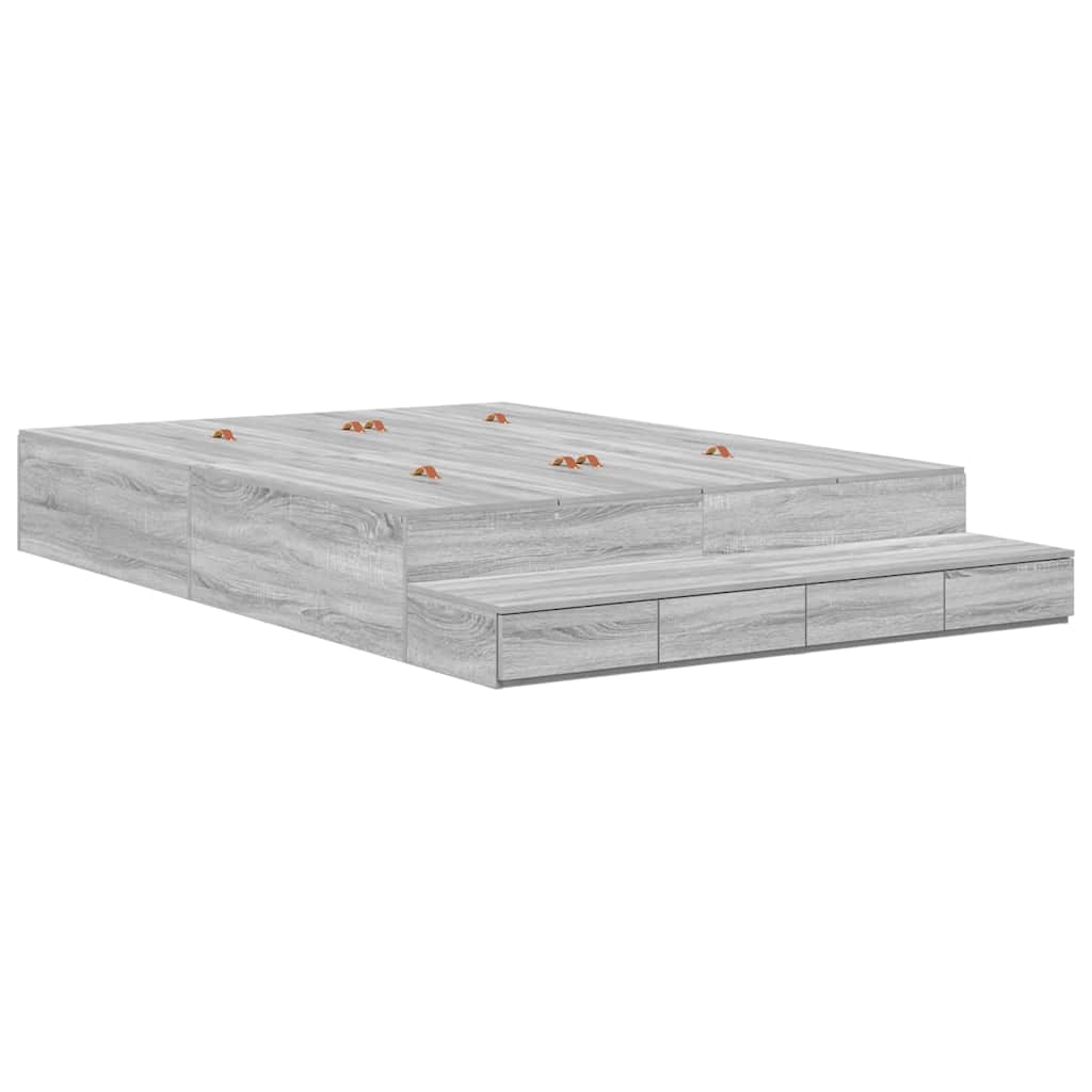 Opbergbedframe met lade Grijs Sonoma 140 cm Bewerkt hout is nu te koop bij PeponiXL, paradijselijk wonen!