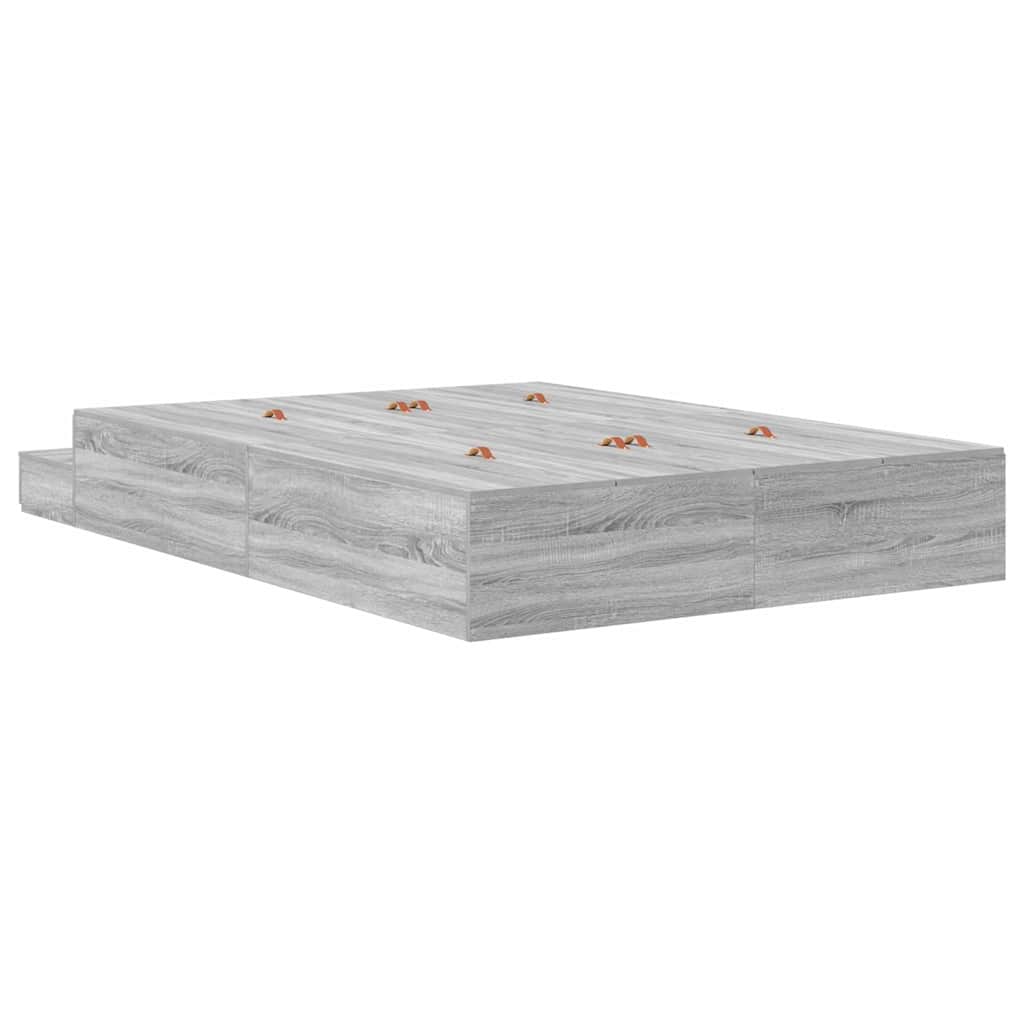 Opbergbedframe met lade Grijs Sonoma 140 cm Bewerkt hout is nu te koop bij PeponiXL, paradijselijk wonen!