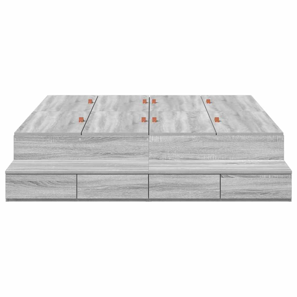 Opbergbedframe met lade Grijs Sonoma 140 cm Bewerkt hout is nu te koop bij PeponiXL, paradijselijk wonen!