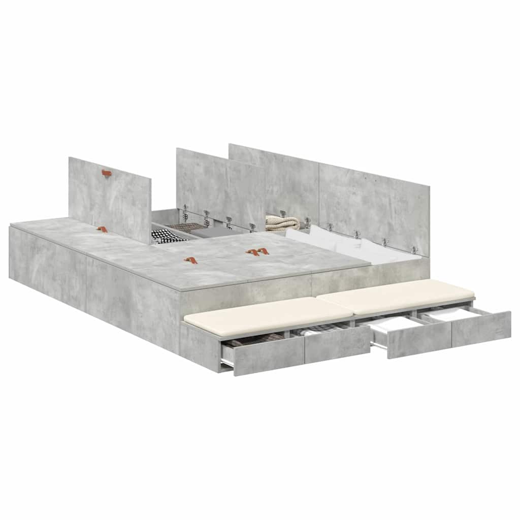 Opbergbedframe met lade Beton Grijs 135 cm Bewerkt hout is nu te koop bij PeponiXL, paradijselijk wonen!