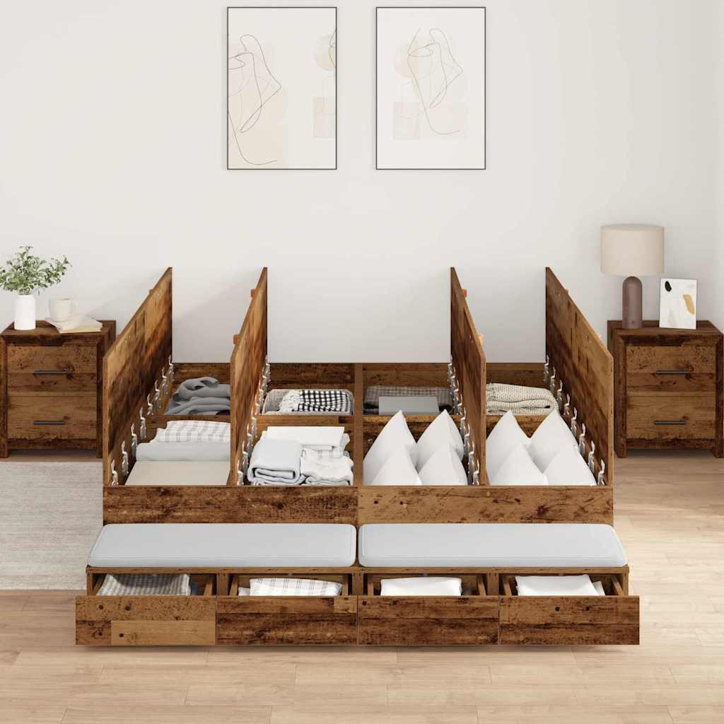 Opbergbedframe met lade met opslag Oud Hout 135 cm Bewerkt hout is nu te koop bij PeponiXL, paradijselijk wonen!