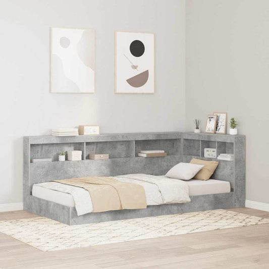 Boekenkast Bed met plank Betongrijs 90 x 200 cm Bewerkt hout is nu te koop bij PeponiXL, paradijselijk wonen!