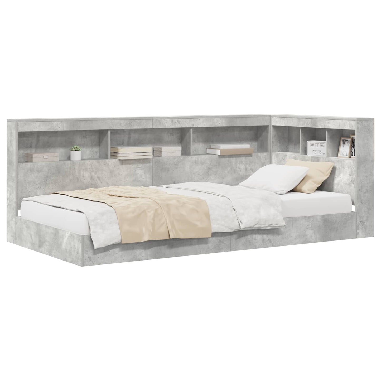 Boekenkast Bed met plank Betongrijs 90 x 200 cm Bewerkt hout