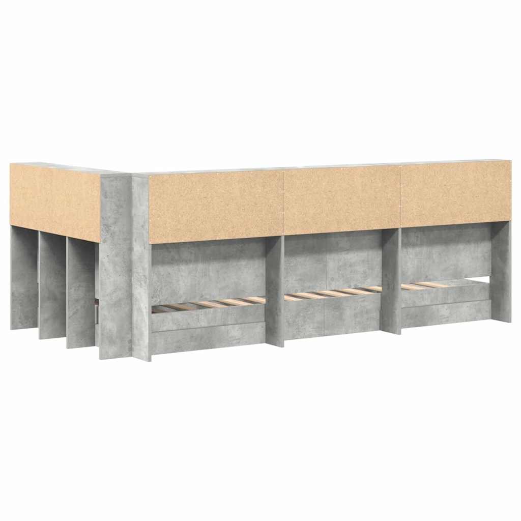 Boekenkast Bed met plank Betongrijs 90 x 200 cm Bewerkt hout