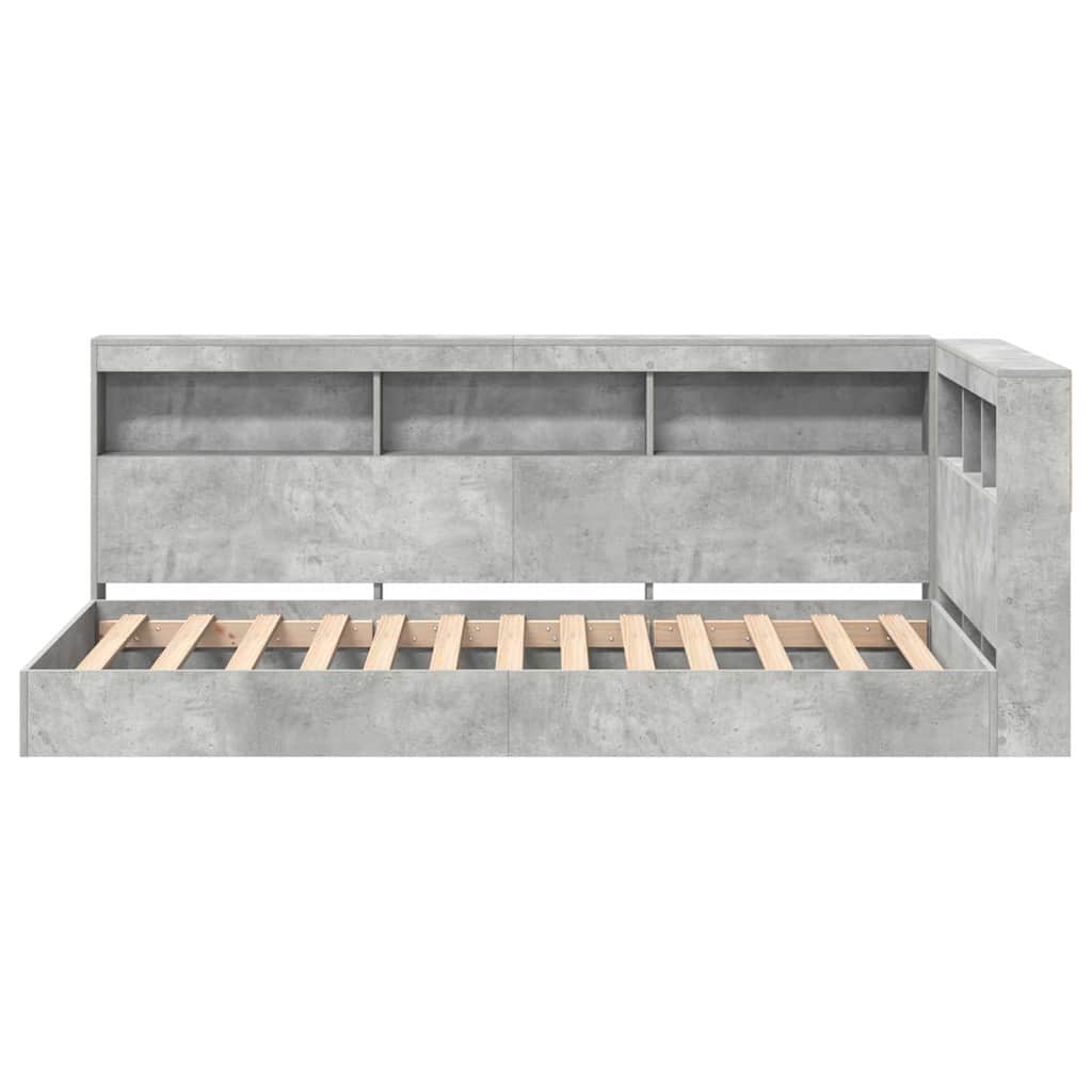 Boekenkast Bed met plank Betongrijs 90 x 200 cm Bewerkt hout