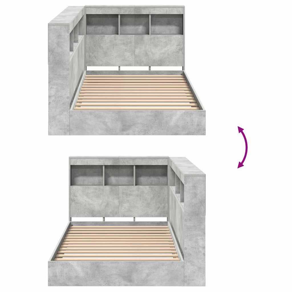 Boekenkast Bed met plank Betongrijs 90 x 200 cm Bewerkt hout