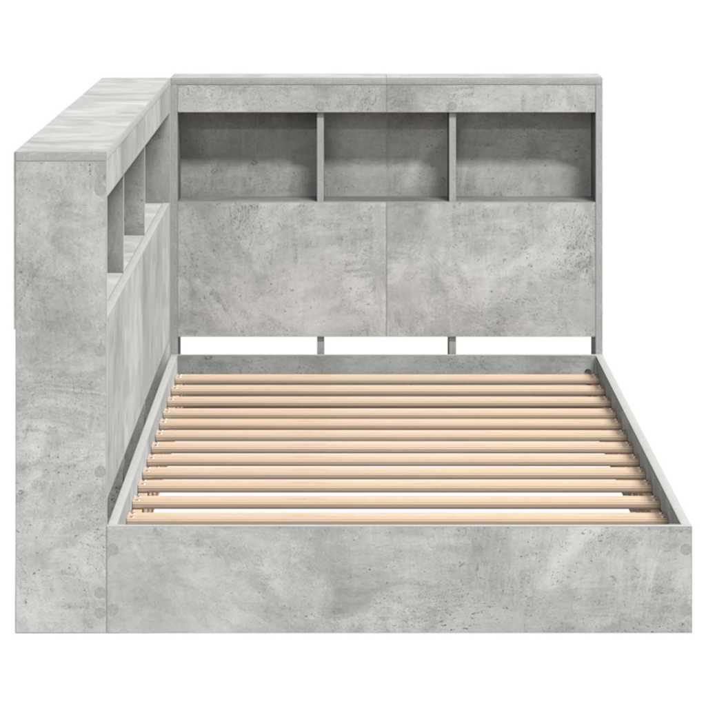 Boekenkast Bed met plank Betongrijs 90 x 200 cm Bewerkt hout