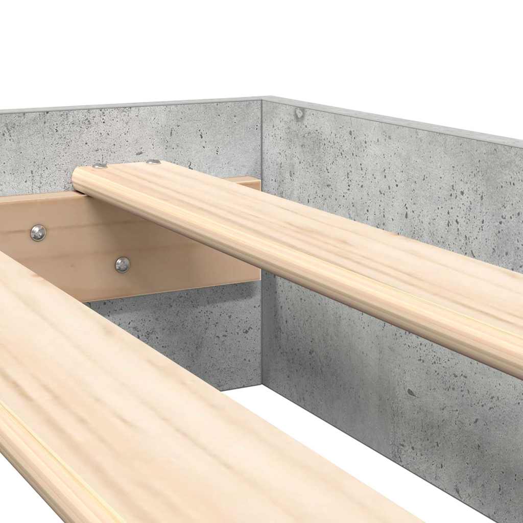 Boekenkast Bed met plank Betongrijs 150 x 200 cm Bewerkt hout