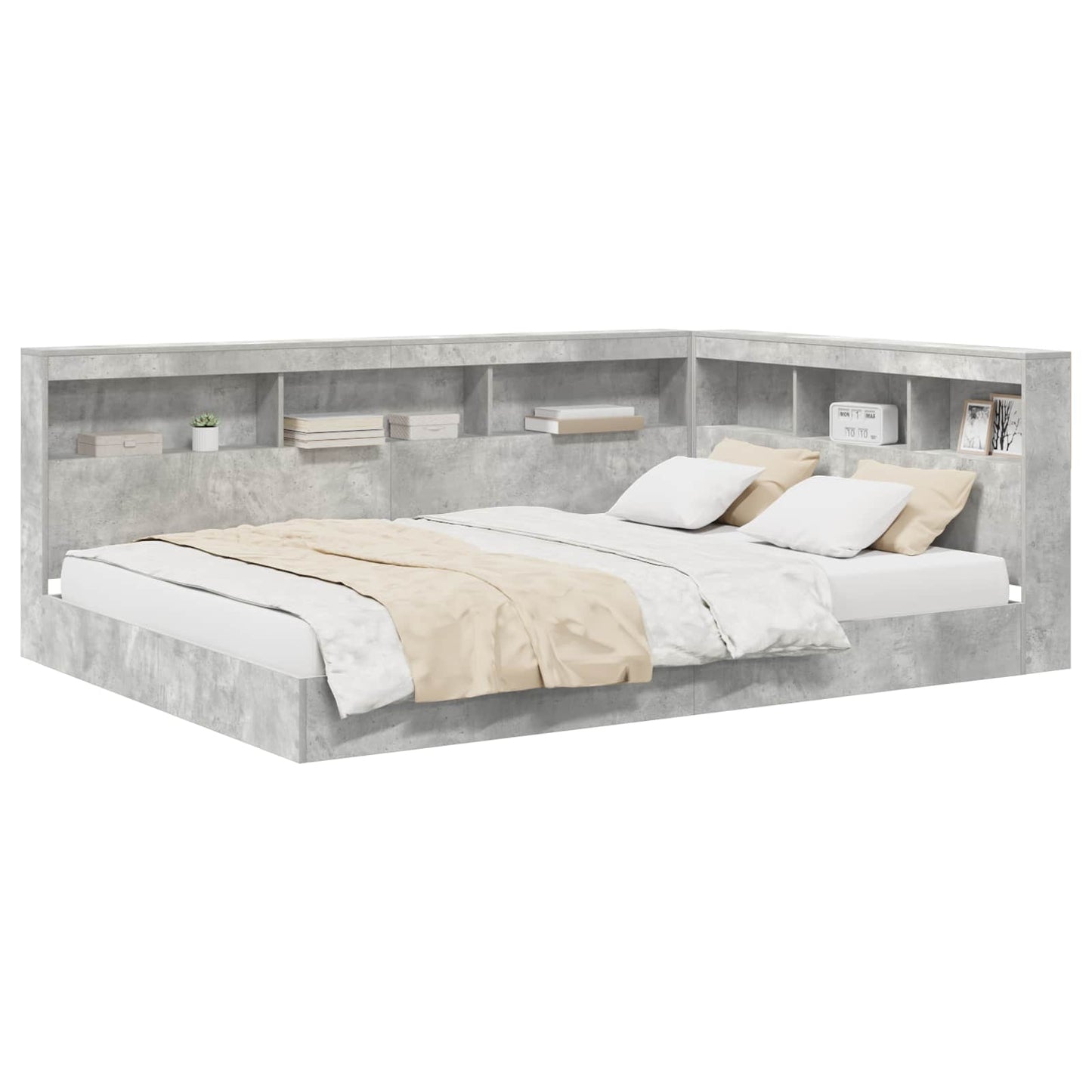 Boekenkast Bed met plank Betongrijs 150 x 200 cm Bewerkt hout