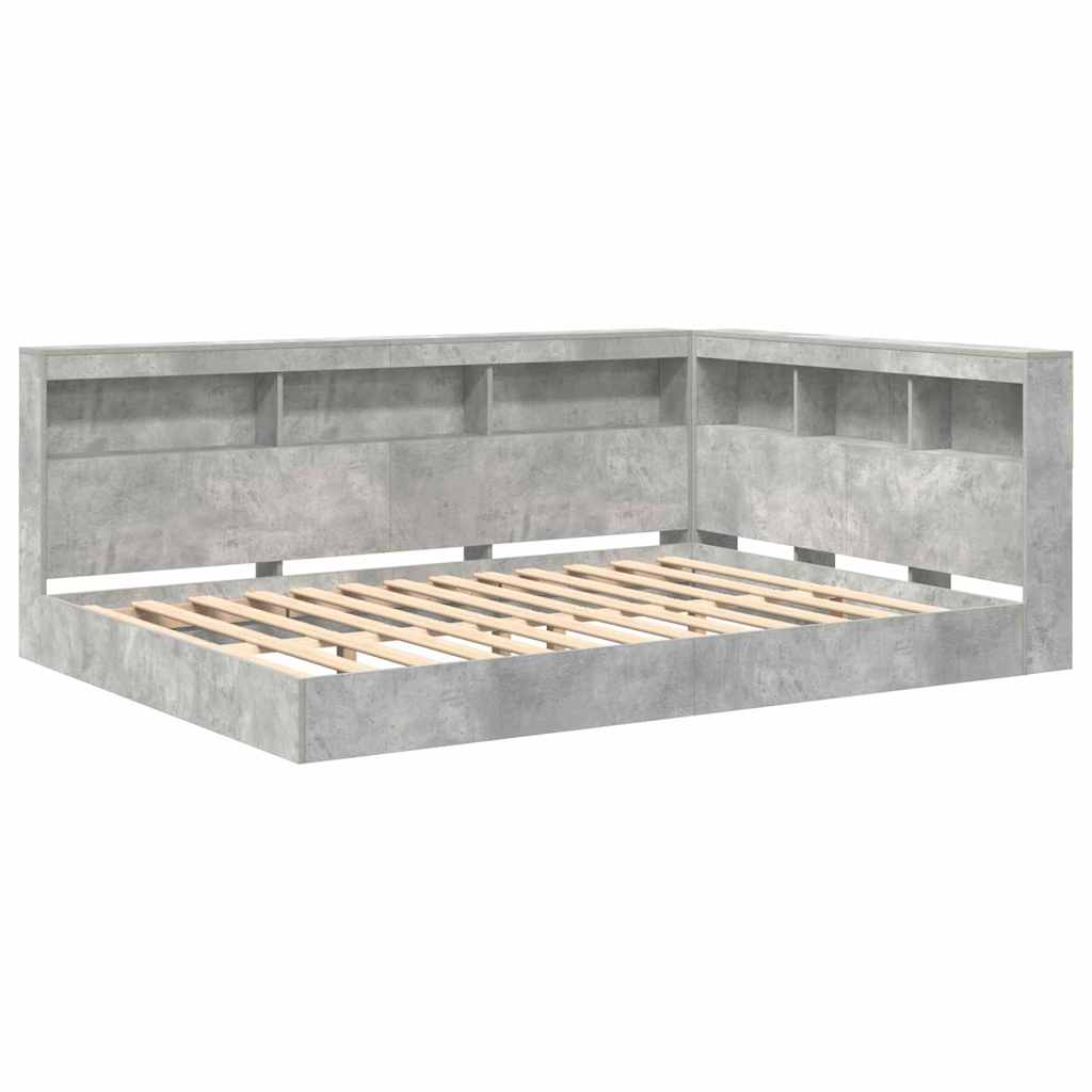 Boekenkast Bed met plank Betongrijs 150 x 200 cm Bewerkt hout