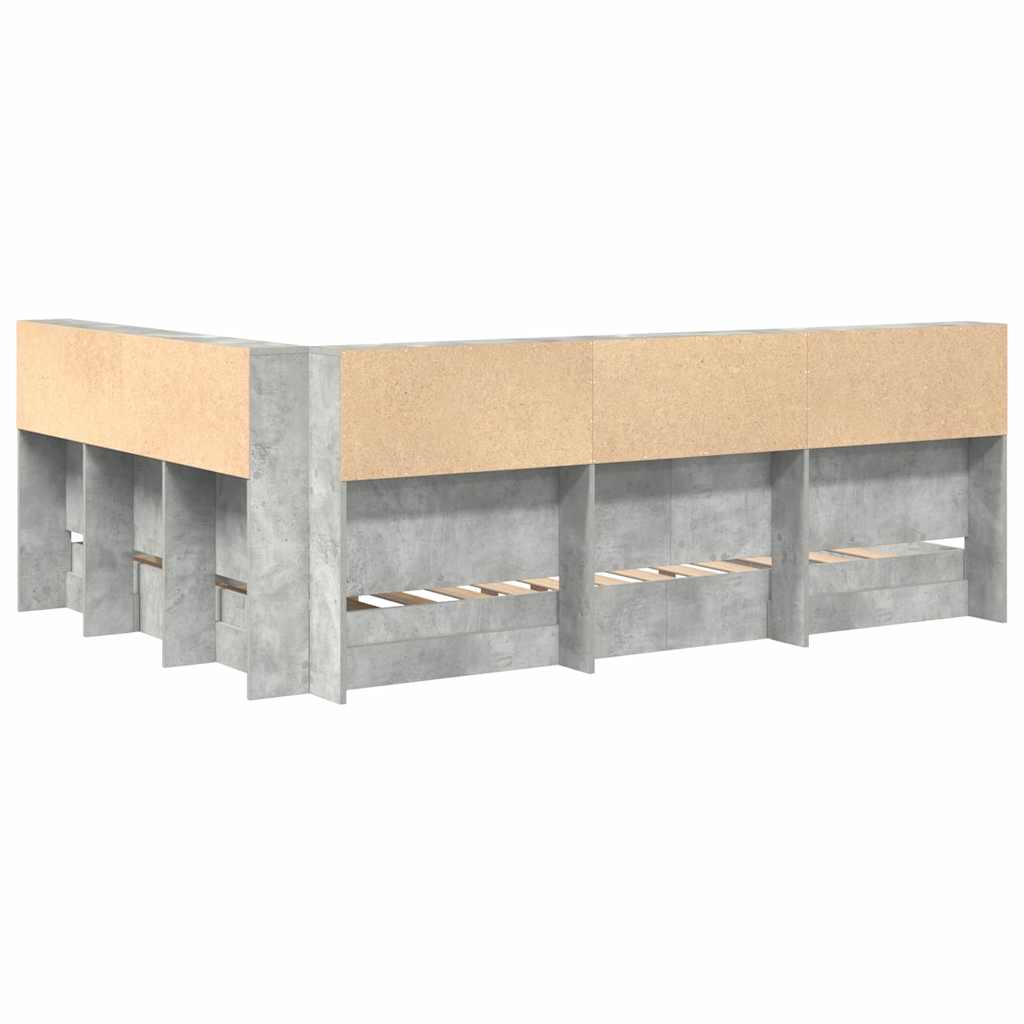 Boekenkast Bed met plank Betongrijs 150 x 200 cm Bewerkt hout
