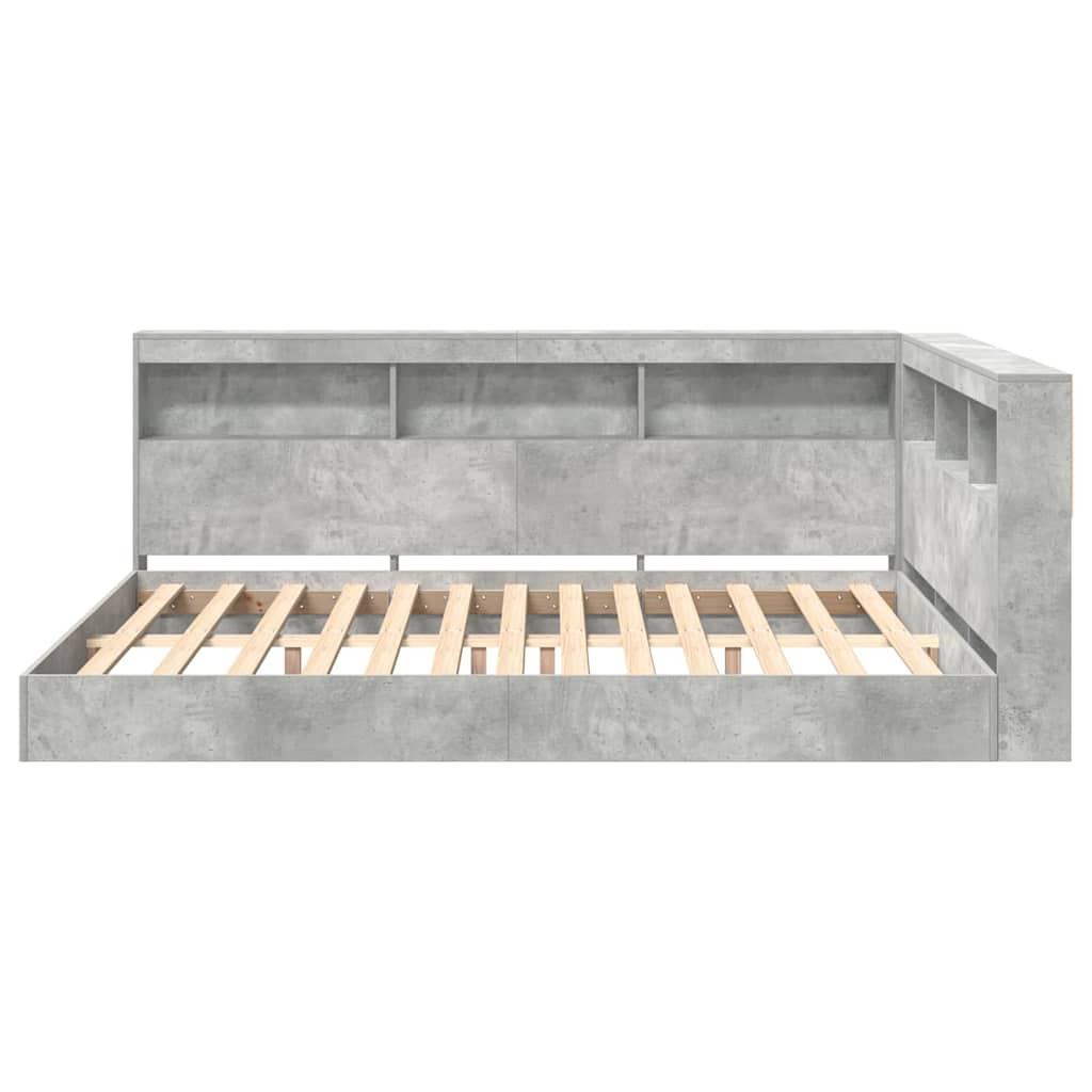 Boekenkast Bed met plank Betongrijs 150 x 200 cm Bewerkt hout
