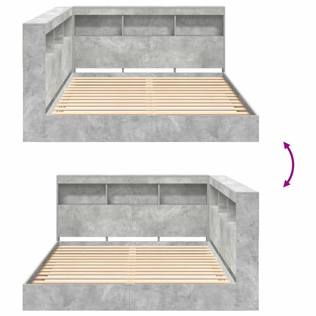 Boekenkast Bed met plank Betongrijs 150 x 200 cm Bewerkt hout