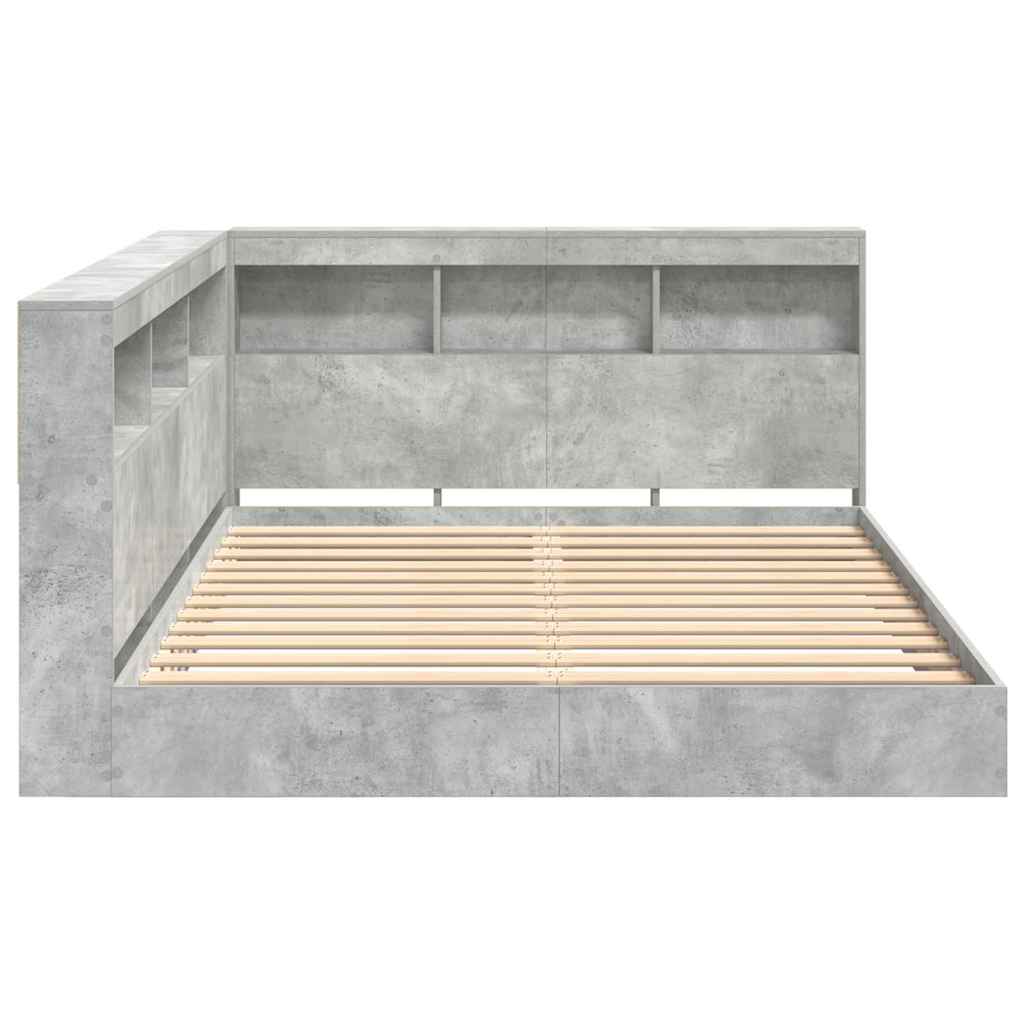 Boekenkast Bed met plank Betongrijs 150 x 200 cm Bewerkt hout