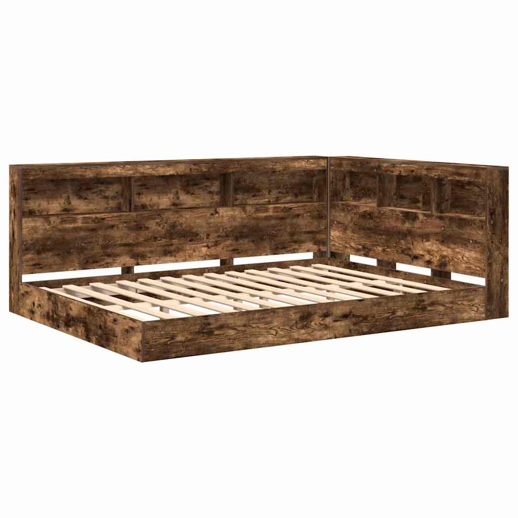 Boekenkast Bed Gerookt eiken 135 x 190 cm Bewerkt hout