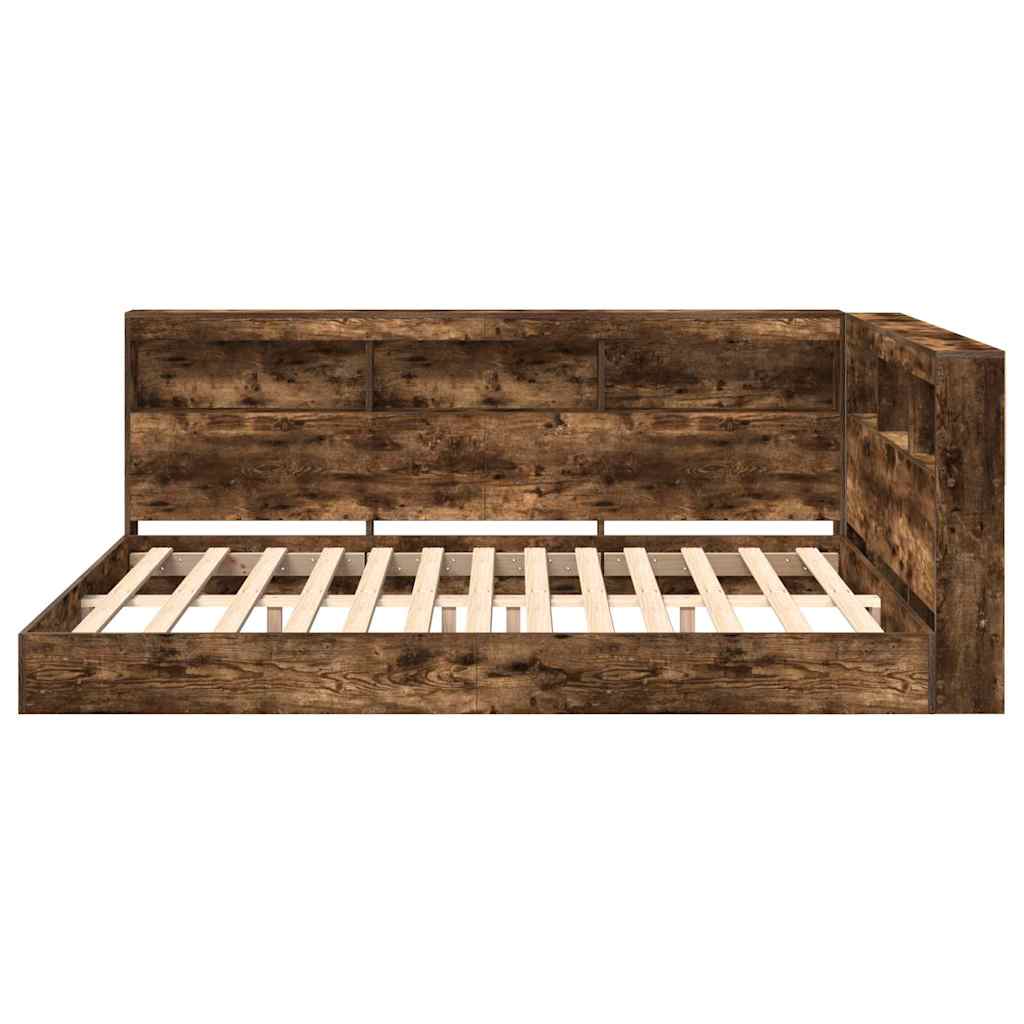 Boekenkast Bed Gerookt eiken 135 x 190 cm Bewerkt hout
