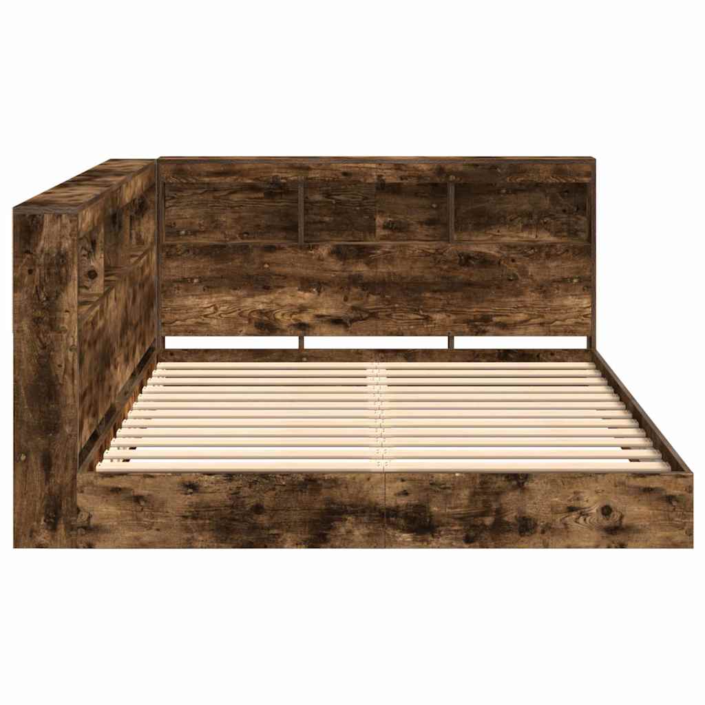 Boekenkast Bed Gerookt eiken 135 x 190 cm Bewerkt hout