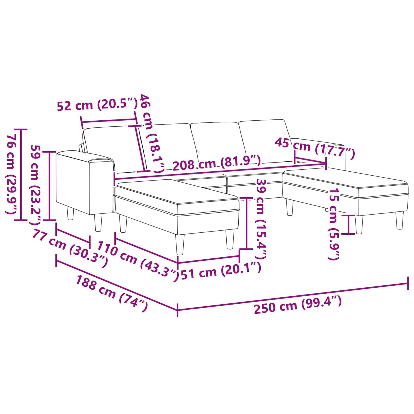 Woonkamer Bank 3 pcs Zwart 250 x 188 x 76 cm is nu te koop bij PeponiXL, paradijselijk wonen!