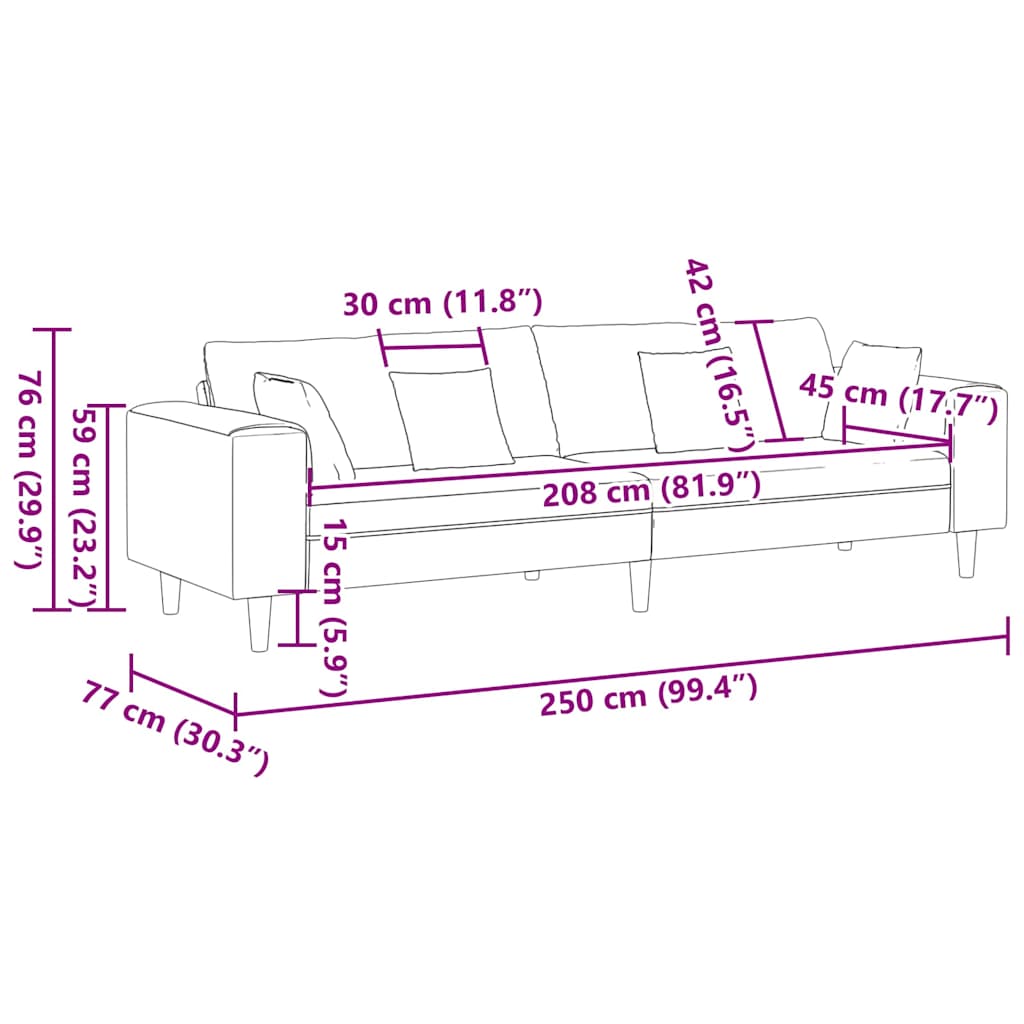 Bank Zwart 250 x 77 x 76 cm Fluweel is nu te koop bij PeponiXL, paradijselijk wonen!