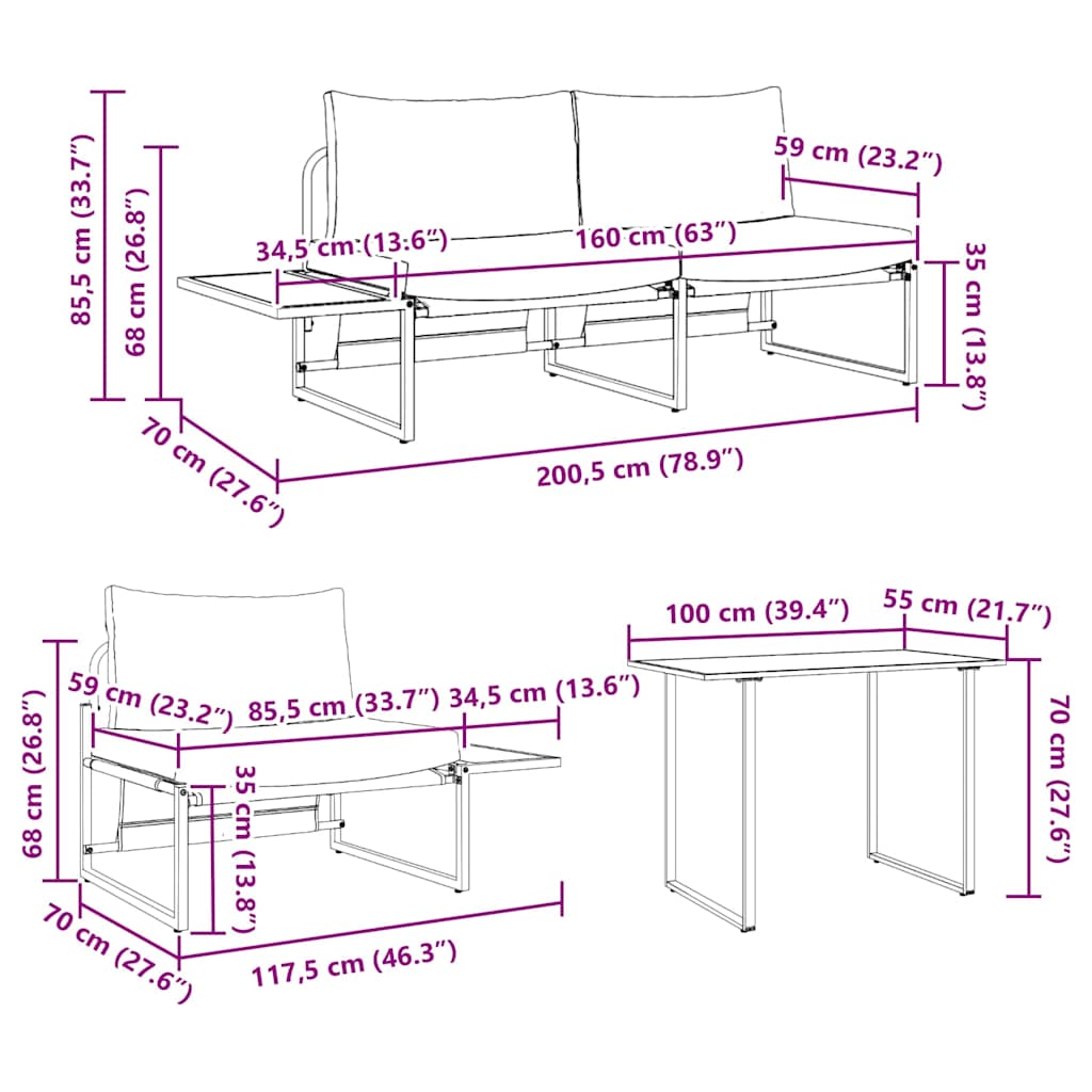 Tuin eettafelset 3 pcs Lichtgrijs Staal is nu te koop bij PeponiXL, paradijselijk wonen!