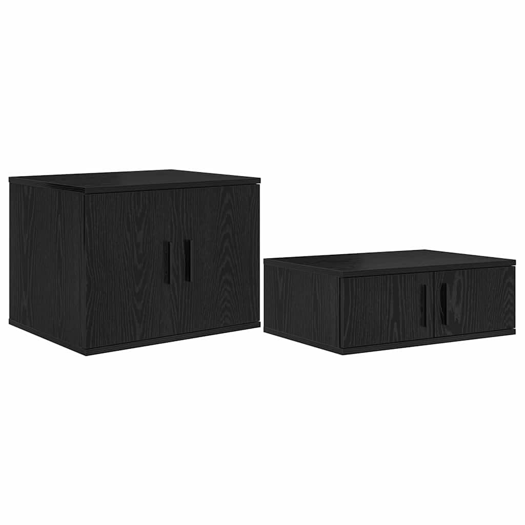 Opbergkast 2 pcs Zwart Eiken 127 x 41 x 40 cm Bewerkt hout is nu te koop bij PeponiXL, paradijselijk wonen!