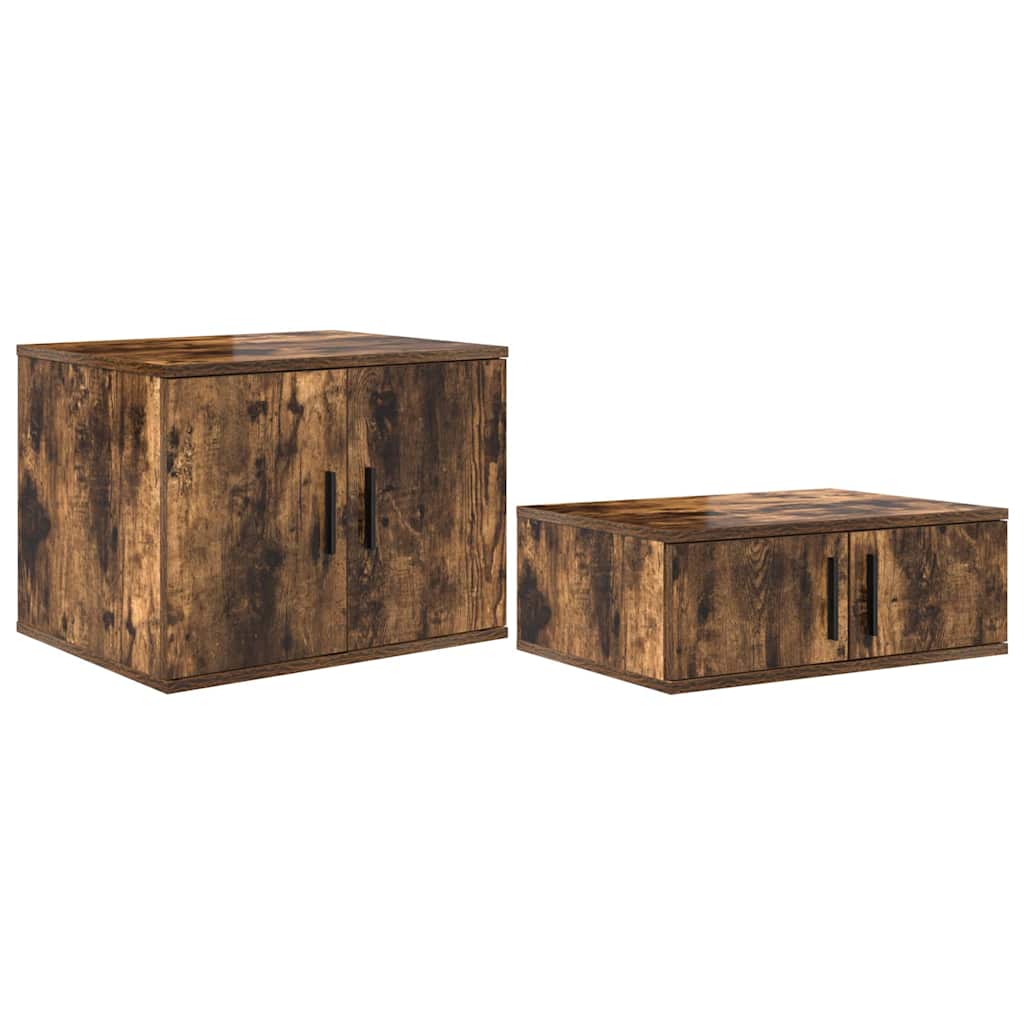 Opbergkast 2 pcs Gerookt eiken 127 x 41 x 40 cm Bewerkt hout is nu te koop bij PeponiXL, paradijselijk wonen!