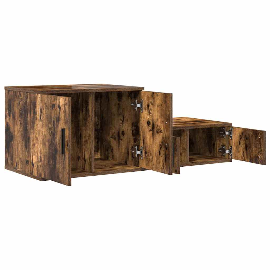 Opbergkast 2 pcs Gerookt eiken 127 x 41 x 40 cm Bewerkt hout is nu te koop bij PeponiXL, paradijselijk wonen!