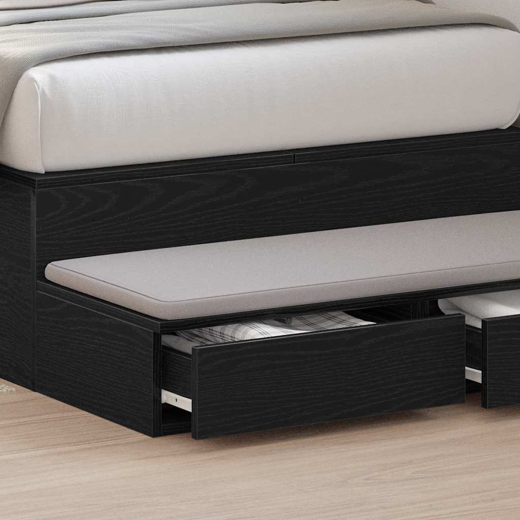 Bedlades met lade Zwart Eiken 75 x 36,5 x 16,5 cm Bewerkt hout is nu te koop bij PeponiXL, paradijselijk wonen!