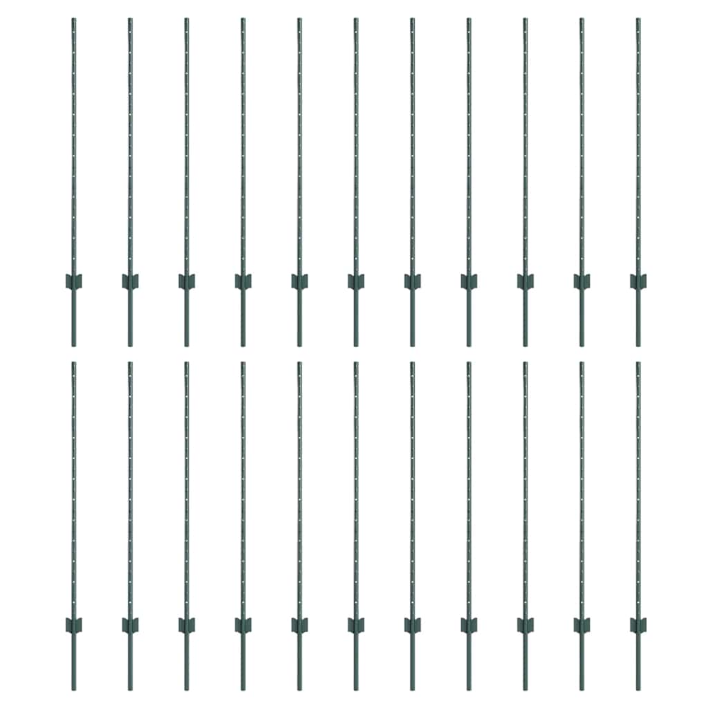 Afrasteringspaal 22 pcs Groen 160 cm Staal is nu te koop bij PeponiXL, paradijselijk wonen!