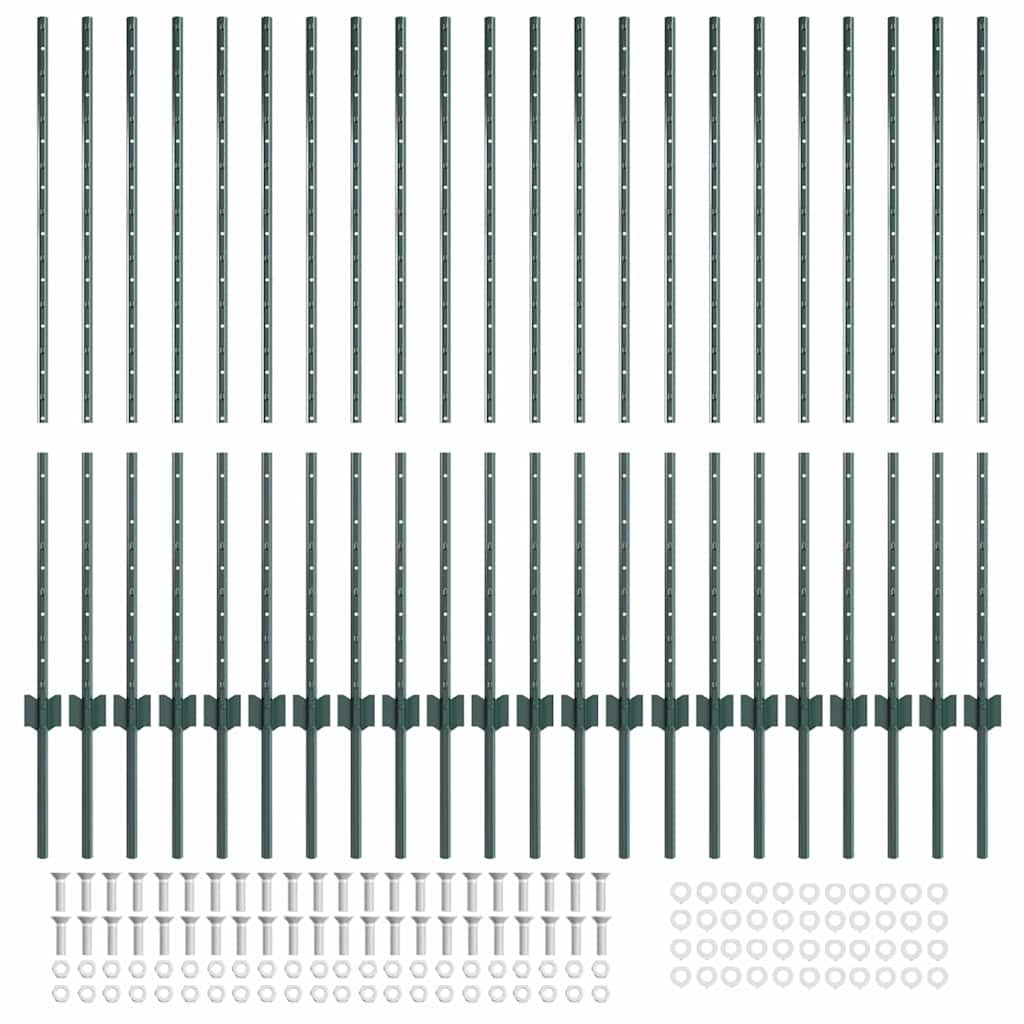 Afrasteringspaal 22 pcs Groen 160 cm Staal is nu te koop bij PeponiXL, paradijselijk wonen!