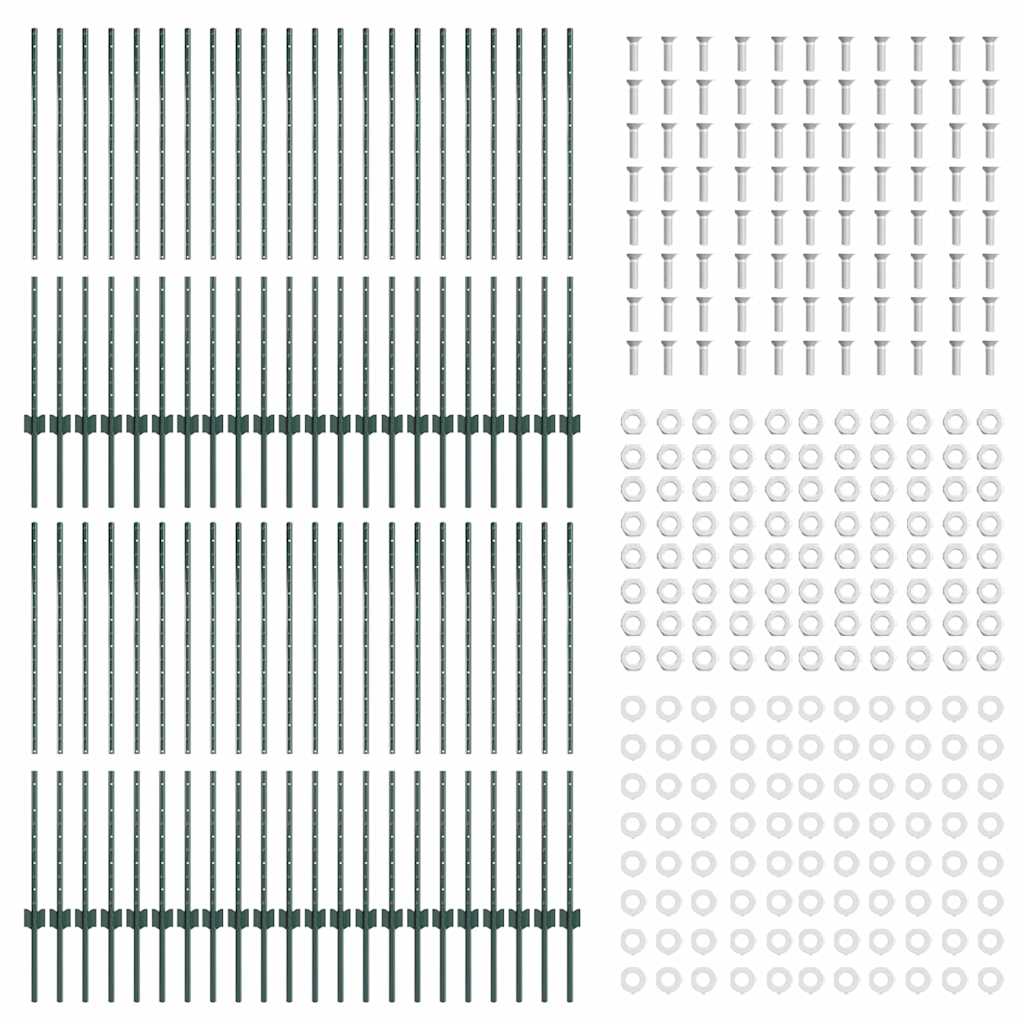 Afrasteringspaal 44 pcs Groen 160 cm Staal is nu te koop bij PeponiXL, paradijselijk wonen!