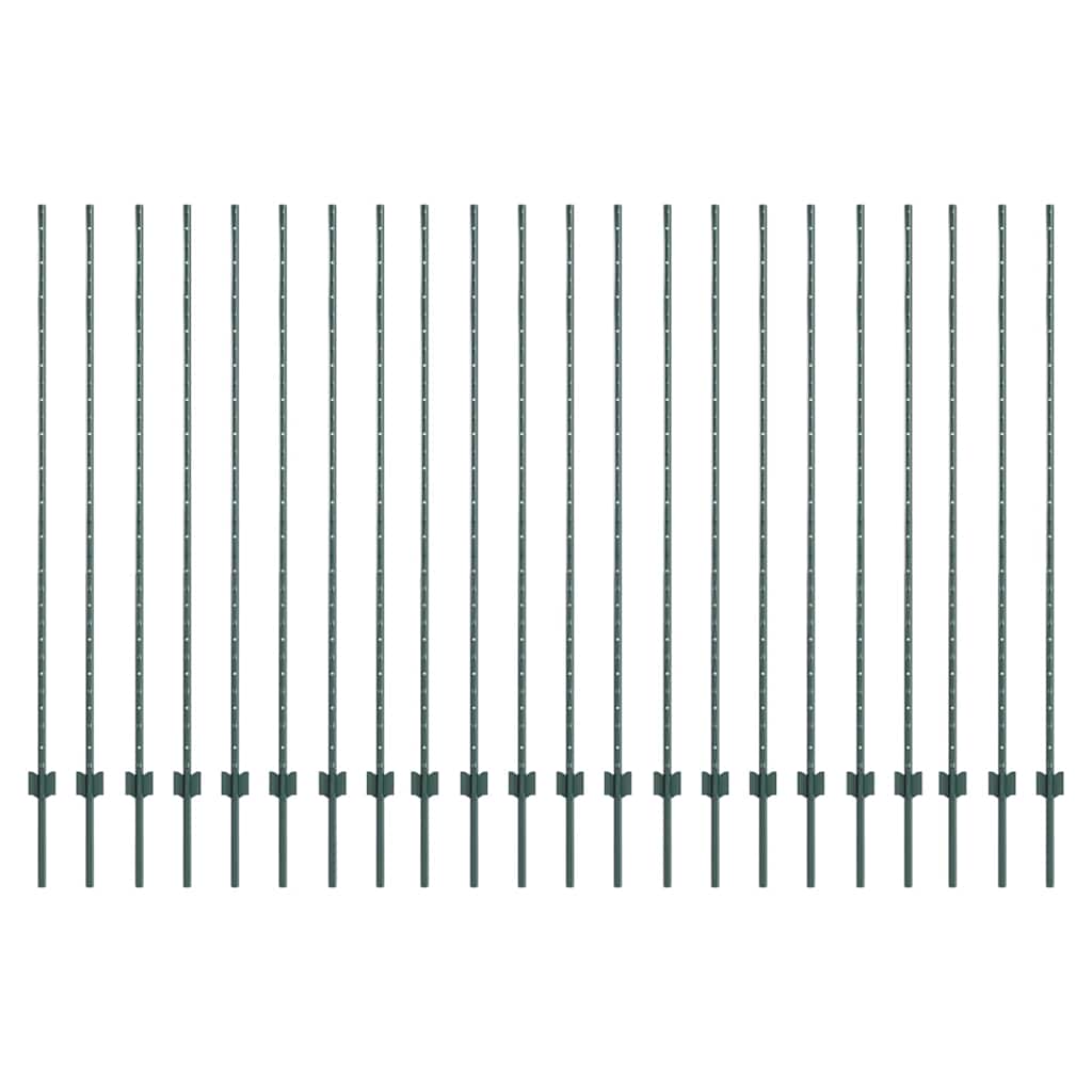 Afrasteringspaal 22 pcs Groen 200 cm Staal is nu te koop bij PeponiXL, paradijselijk wonen!