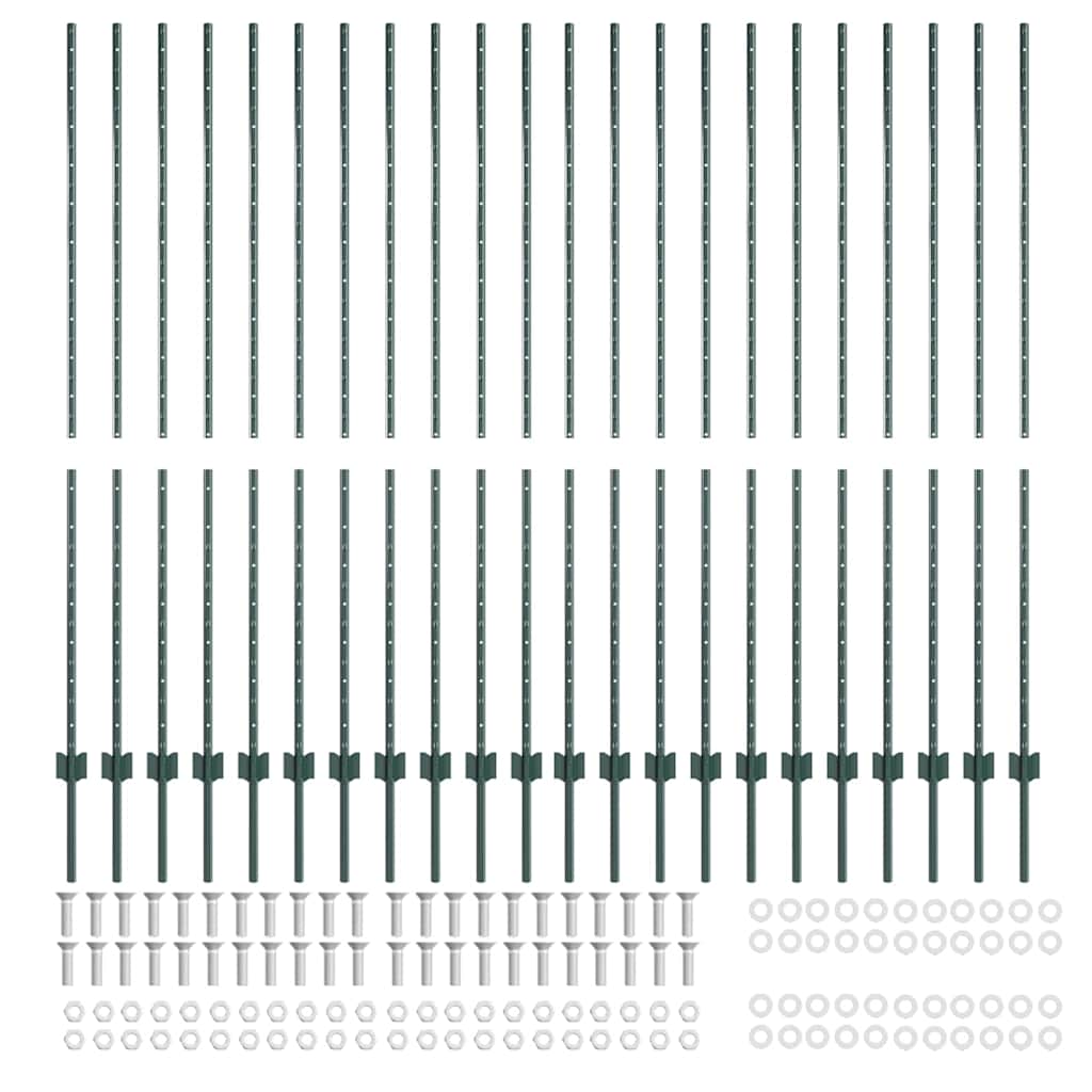 Afrasteringspaal 22 pcs Groen 200 cm Staal is nu te koop bij PeponiXL, paradijselijk wonen!