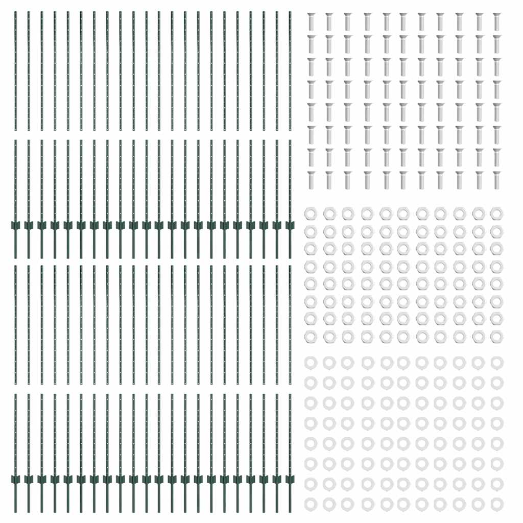 Afrasteringspaal 44 pcs Groen 200 cm Staal is nu te koop bij PeponiXL, paradijselijk wonen!