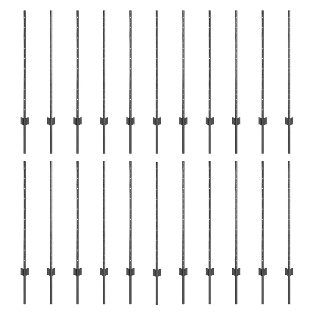 Afrasteringspaal 22 pcs Grijs 140 cm Staal is nu te koop bij PeponiXL, paradijselijk wonen!