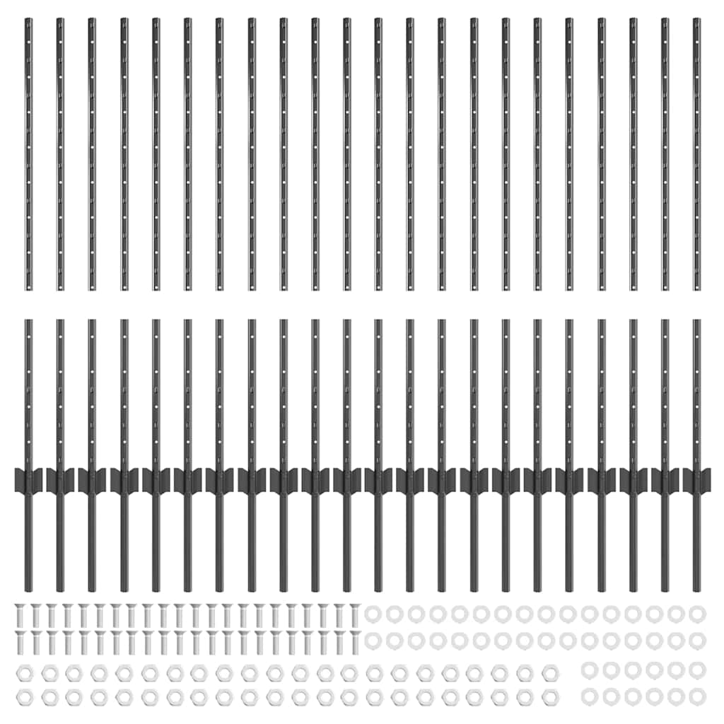 Afrasteringspaal 22 pcs Grijs 140 cm Staal is nu te koop bij PeponiXL, paradijselijk wonen!