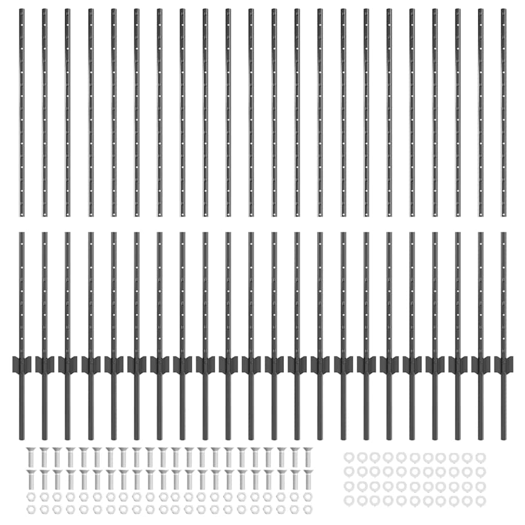 Afrasteringspaal 22 pcs Grijs 160 cm Staal is nu te koop bij PeponiXL, paradijselijk wonen!
