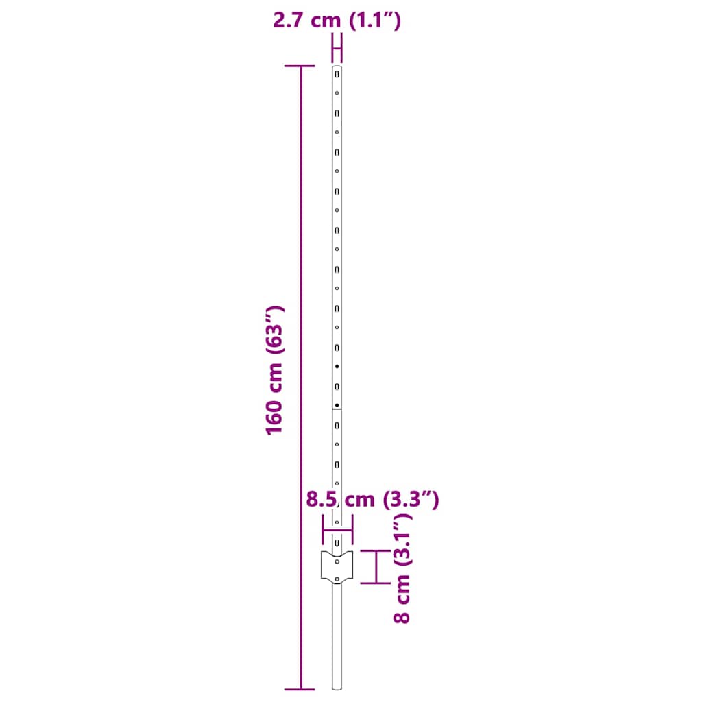 Afrasteringspaal 22 pcs Grijs 160 cm Staal is nu te koop bij PeponiXL, paradijselijk wonen!